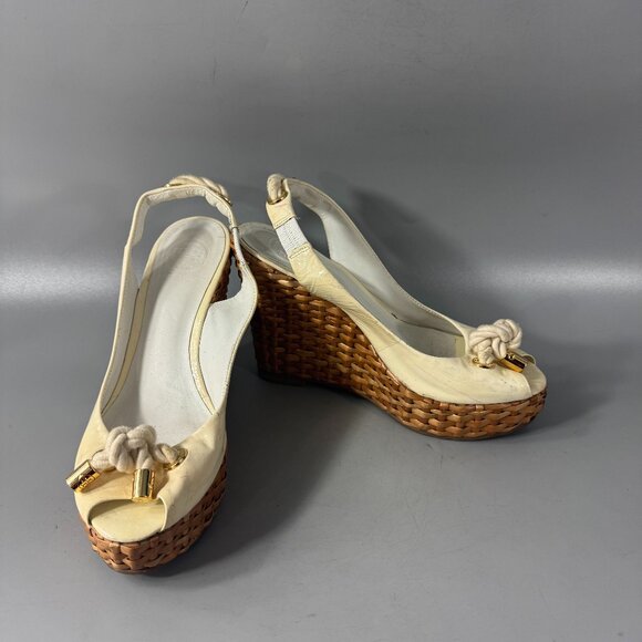Tory Burch Light Yellow Patent Leather Wedge Shoes, Size 8 M - Picture 1 of 14
